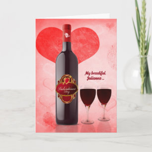 Tarjeta Festiva por ella en El día de San Valentín con vino rojo