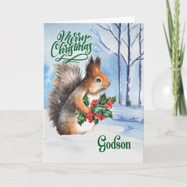 Tarjeta Festiva por Godson Navidades Squirrel Winter Woodland (Anverso)