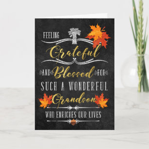 Tarjeta Festiva por Grandson Thanksgiving Blessings Chalkboard