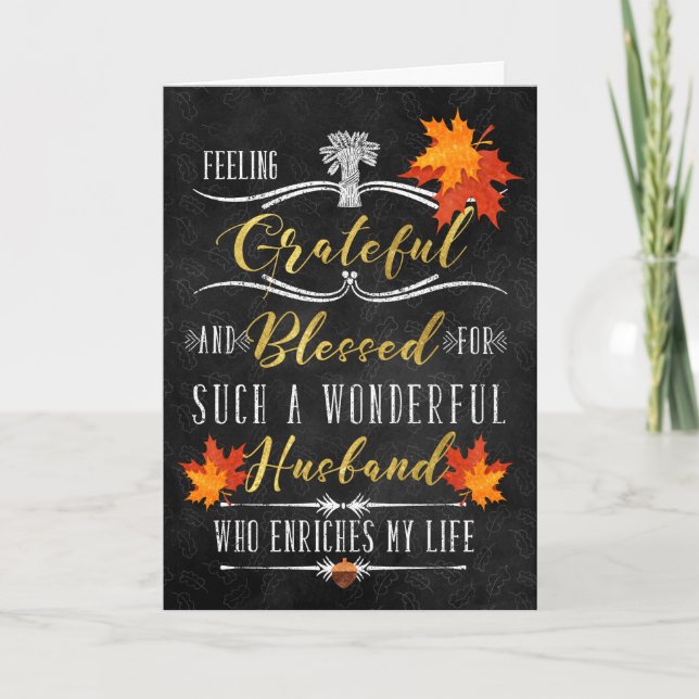 Tarjeta Festiva por Husband Thanksending Blessings Chalkboard (Anverso)