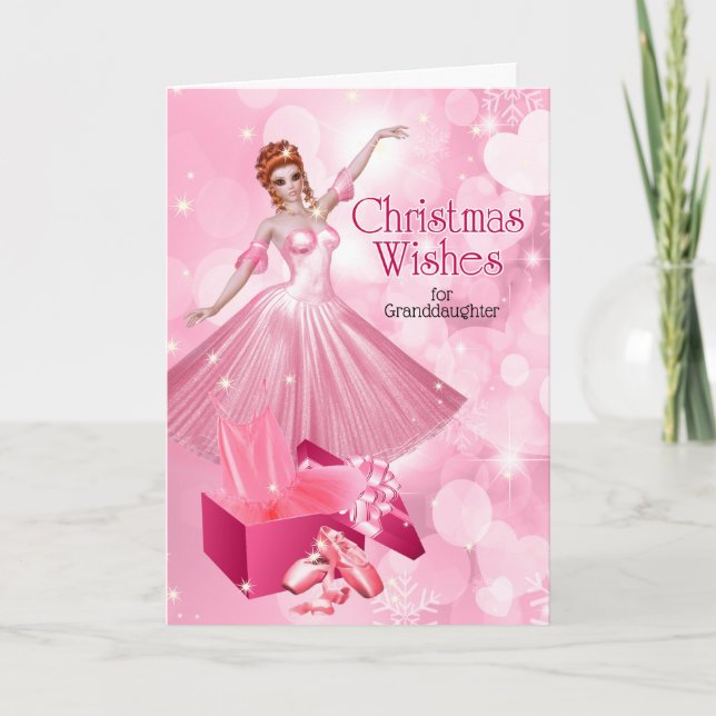 Tarjeta Festiva por la joven nieta Navidades rosados Ballerina (Anverso)