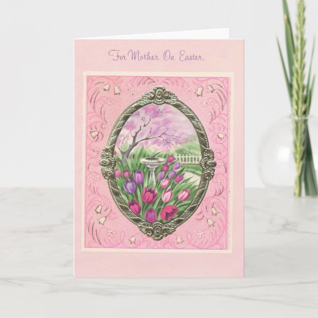 Tarjeta Festiva Por la madre en rosa de Pascua (Anverso)