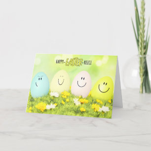 Tarjeta Festiva por los huevos de pascua sonrientes de sobrina