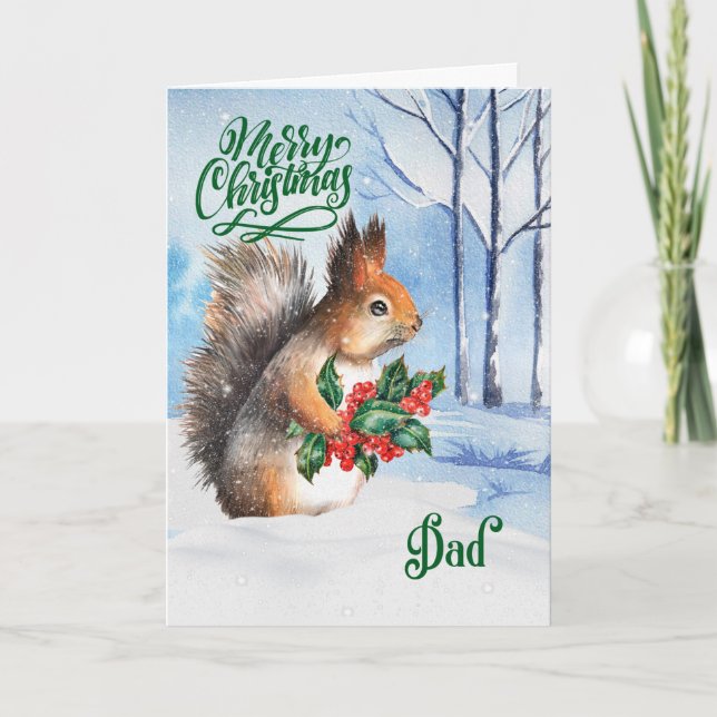 Tarjeta Festiva por los Navidades de papá Squirrel Winter Woodland (Anverso)