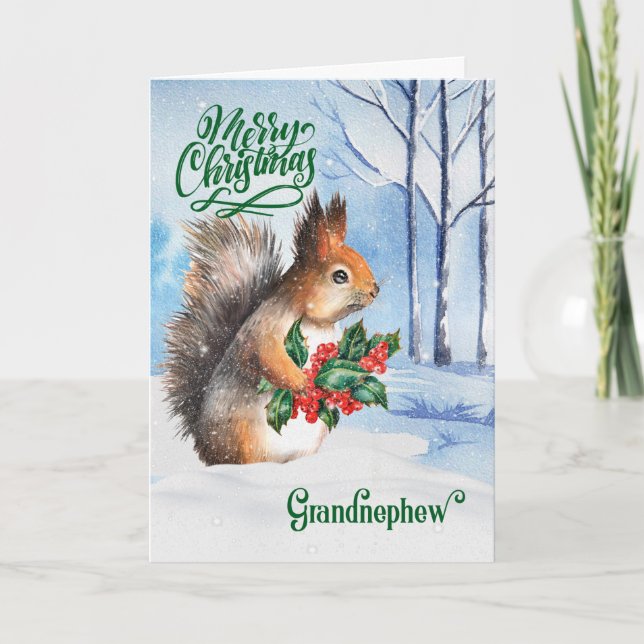 Tarjeta Festiva por los Navidades del abuelo Squirrel Winter Woodl (Anverso)