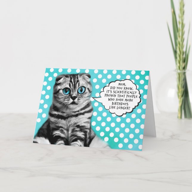 Tarjeta Festiva por mamá gracioso Personalizado de cumpleaños gato (Anverso)