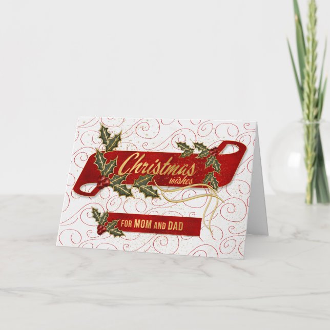 Tarjeta Festiva por mamá y papá en Navidades quiere a Holly (Anverso)