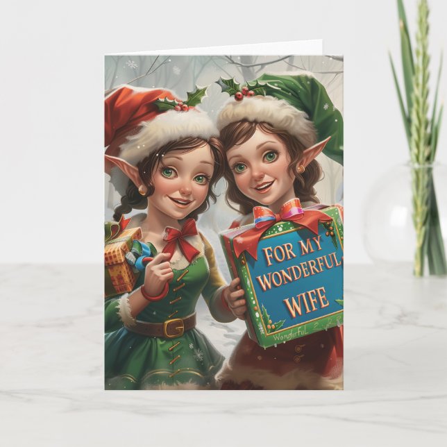 Tarjeta Festiva Por mi maravillosa esposa, Navidades LGBT, arte di (Anverso)