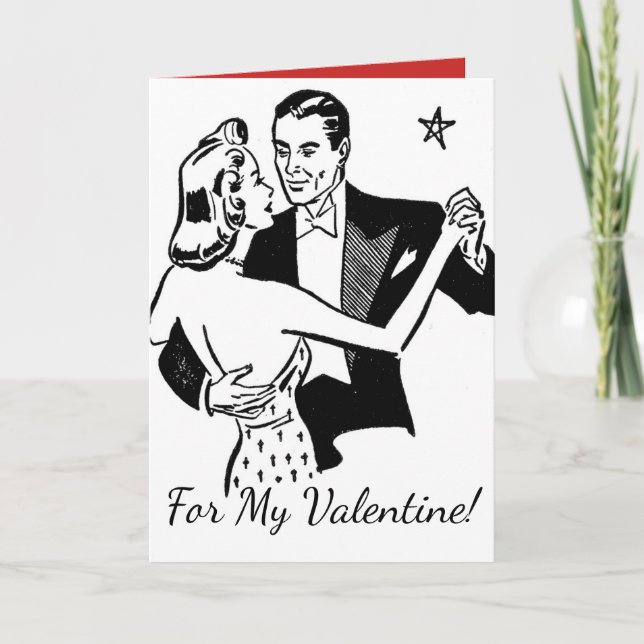 Tarjeta Festiva "¡Por mi San Valentín!" Bailarines retro Valentine (Anverso)