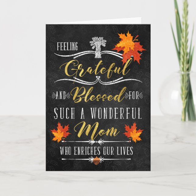 Tarjeta Festiva por Mom Thankings Blessings Chalkboard (Anverso)