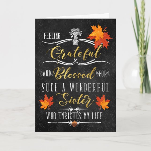 Tarjeta Festiva por Sister Thanksgiving Autumn Chalk (Anverso)
