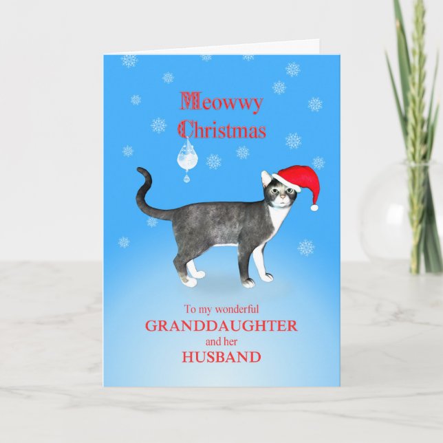 Tarjeta Festiva Por una nieta y su marido Meowwy Navidades (Anverso)