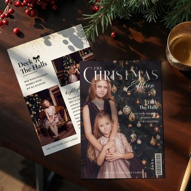 Tarjeta Festiva Portada de la revista fotográfica familiar Edición (The Christmas Edition Family Photo Magazine Cover Holiday Card)