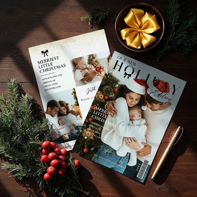 Tarjeta Festiva Portada de la revista fotográfica familiar Fiesta  (It's A Christmas Party Family Photo Magazine Cover Holiday Card)