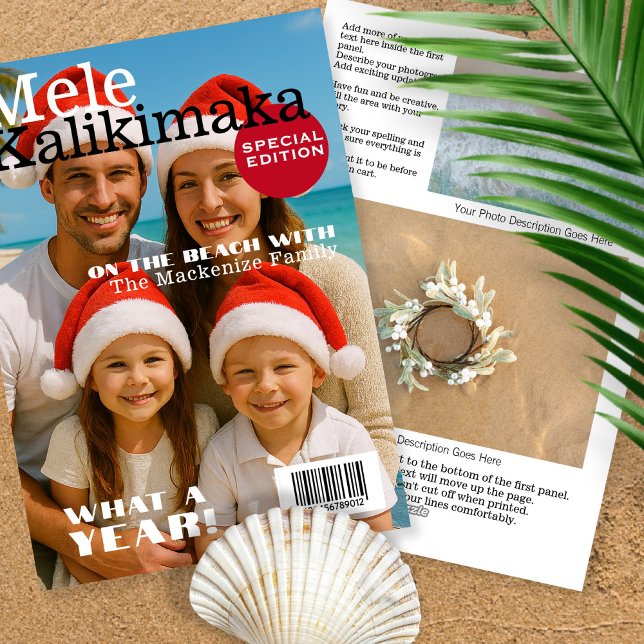 Tarjeta Festiva Portada de la revista Mele Kalikimaka Familia Pers (Magazine Cover Mele Kalikimaka Family Personalized Holiday Card by Ricaso. Fun novelty Hawaii style
)
