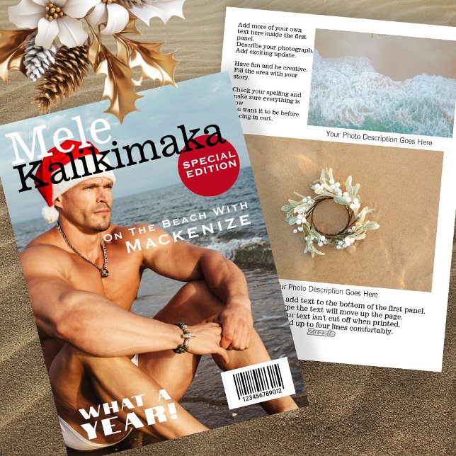 Tarjeta Festiva Portada de la revista Mele Kalikimaka Personalizad (Magazine Cover Mele Kalikimaka Personalized Holiday Card by Ricaso. Fun Hawaii Christmas cards)