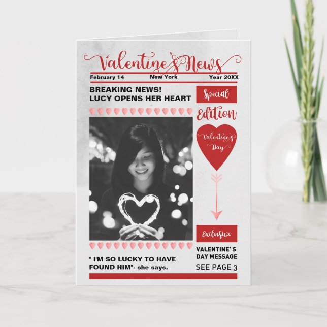 Tarjeta Festiva Portada del periódico el día de San Valentín (Anverso)