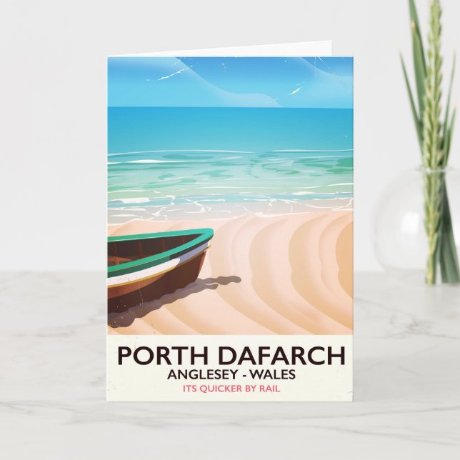 Tarjeta Festiva Porth Dafarch, poster de playa de Gales Anglesey (Anverso)
