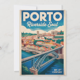 Tarjeta Festiva Porto Portugal Retro Silueta Urbana Viajes