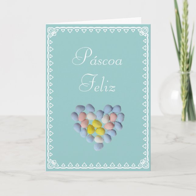 Tarjeta Festiva Portugués: Huevos de Pascua/Ovos de Páscoa (Anverso)