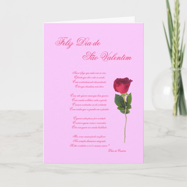 Tarjeta Festiva Portugués: poema e Rosa - el día de San Valentín (Anverso)