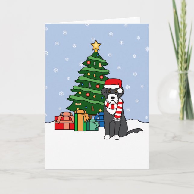 Tarjeta Festiva Portuguese Water Dog and Christmas Tree (Anverso)