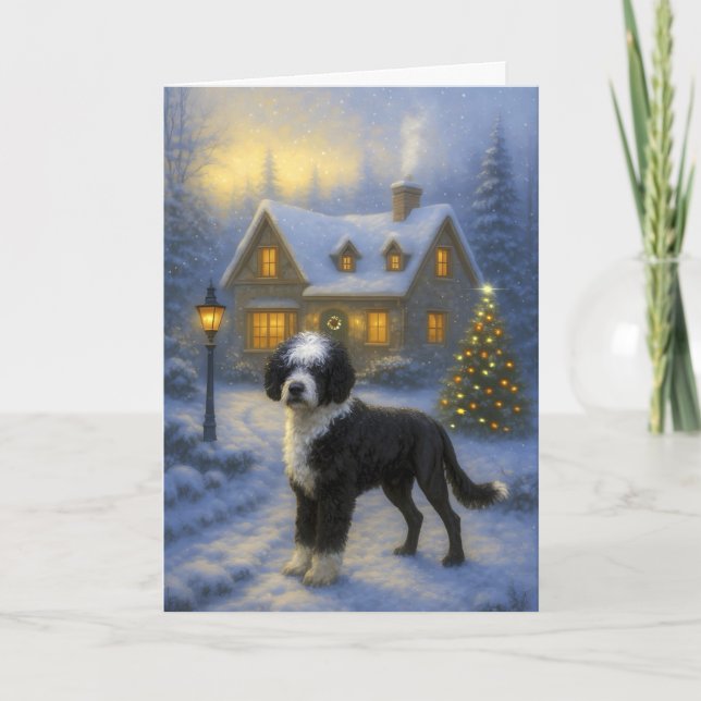 Tarjeta Festiva Portuguese Water Dog Holiday Card (Anverso)