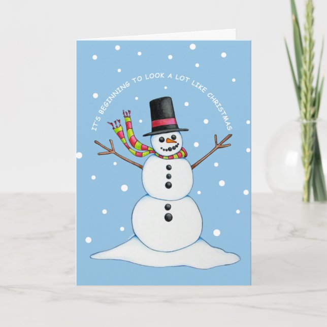 Tarjeta Festiva Postage de Snowman (fondo azul) (Anverso)