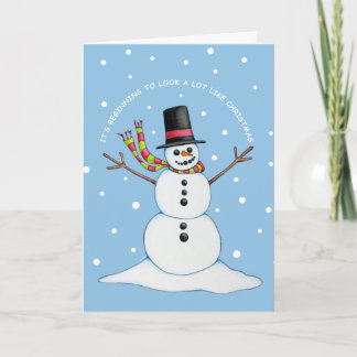 Tarjeta Festiva Postage de Snowman (fondo azul)