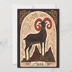 Tarjeta Festiva Postcard - Aries Arte Zodiaco Celestial