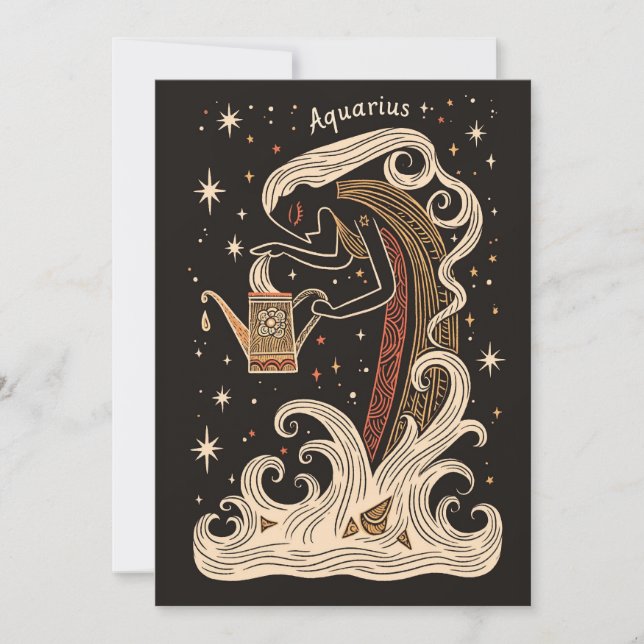 Tarjeta Festiva Postcard - Arte Zodiaco Celestial Aquarius (Anverso)