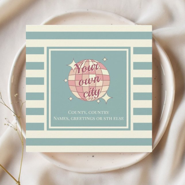 Tarjeta Festiva Postcard rayado nombre de ciudad personalizable po (Subido por el creador)