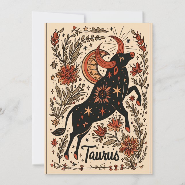 Tarjeta Festiva Postcard - Taurus Celestial Zodiac Art (Anverso)