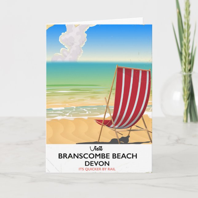 Tarjeta Festiva Poster costero de Branscombe Beach Devon (Anverso)
