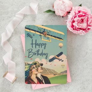 Tarjeta Festiva Póster de cumpleaños de piloto de avión vintage de