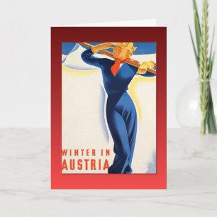 Tarjeta Festiva Poster de esquí de época, invierno en Austria