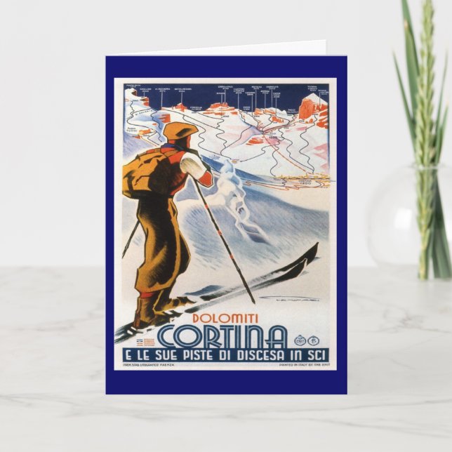Tarjeta Festiva Poster de esquí de época, Italia, Dolomitas Cortin (Anverso)
