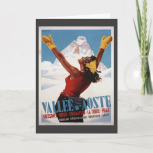 Tarjeta Festiva Poster de esquí de época, Italia, Val d'Aosta
