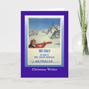 Tarjeta Festiva Poster de esquí de época, Ski Italy, Alitalia