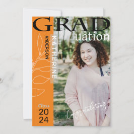 Tarjeta Festiva Póster de graduación con foto estilizada naranja