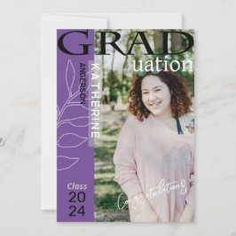 Tarjeta Festiva Póster de graduación con foto estilo lavanda