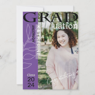 Tarjeta Festiva Póster de graduación con foto estilo lavanda