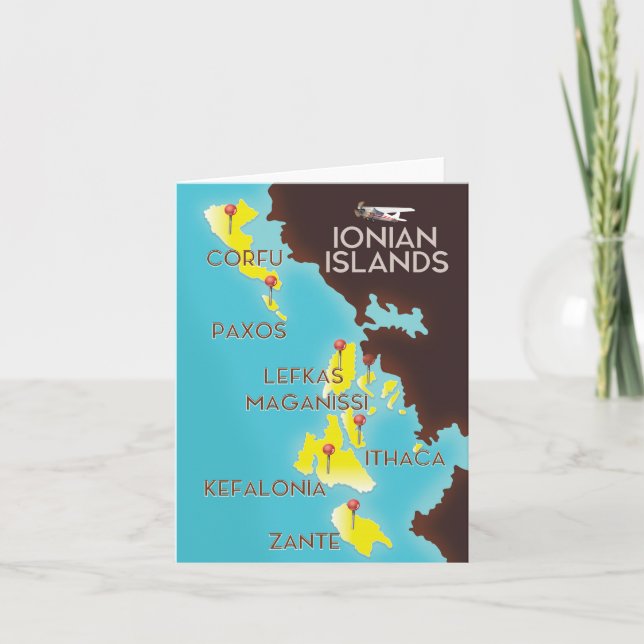 Tarjeta Festiva Póster de mapa de las Islas Jónicas. (Anverso)