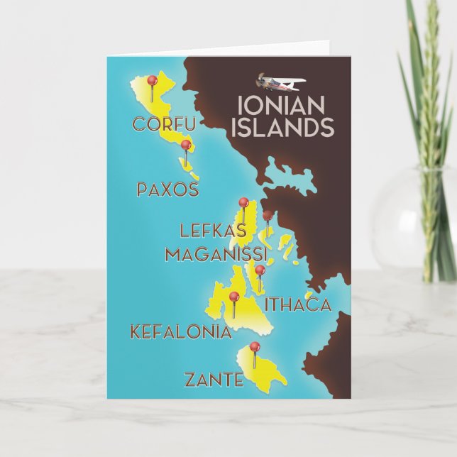 Tarjeta Festiva Póster de mapa de las Islas Jónicas. (Anverso)