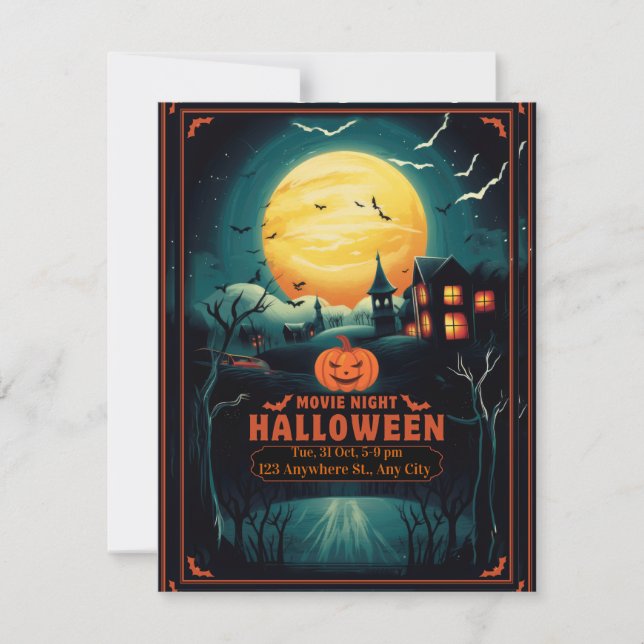 Tarjeta Festiva Póster de Noche de Película de Halloween (Anverso)