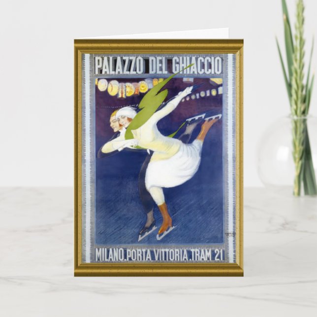 Tarjeta Festiva Poster de patinaje italiano de época (Anverso)