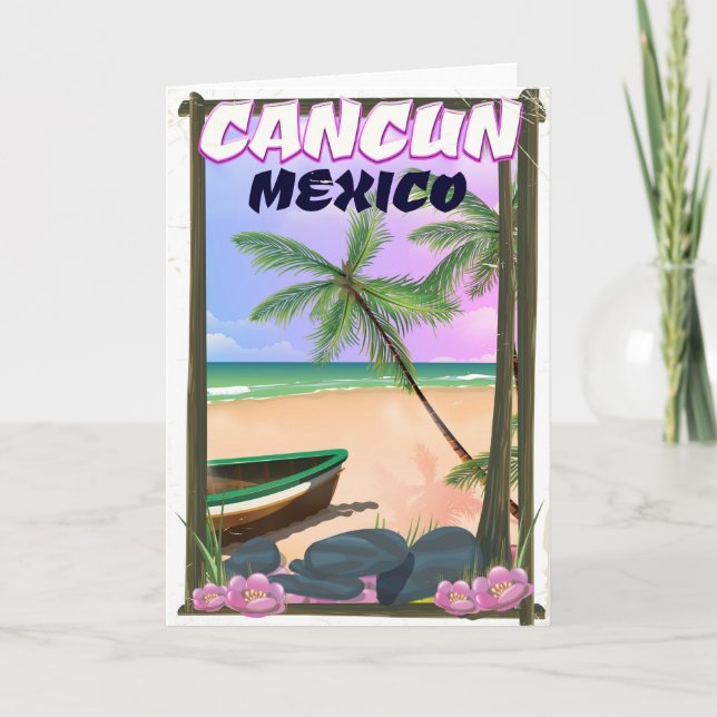 Tarjeta Festiva Poster de playa de Cancún México. (Anverso)