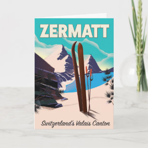 Tarjeta Festiva Póster de vacaciones de esquí en Zermatt
