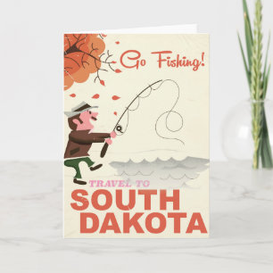 Tarjeta Festiva Poster de vacaciones de pesca vintage de Dakota de