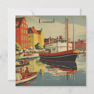 Tarjeta Festiva Póster de viaje vintage de Dinamarca personalizabl